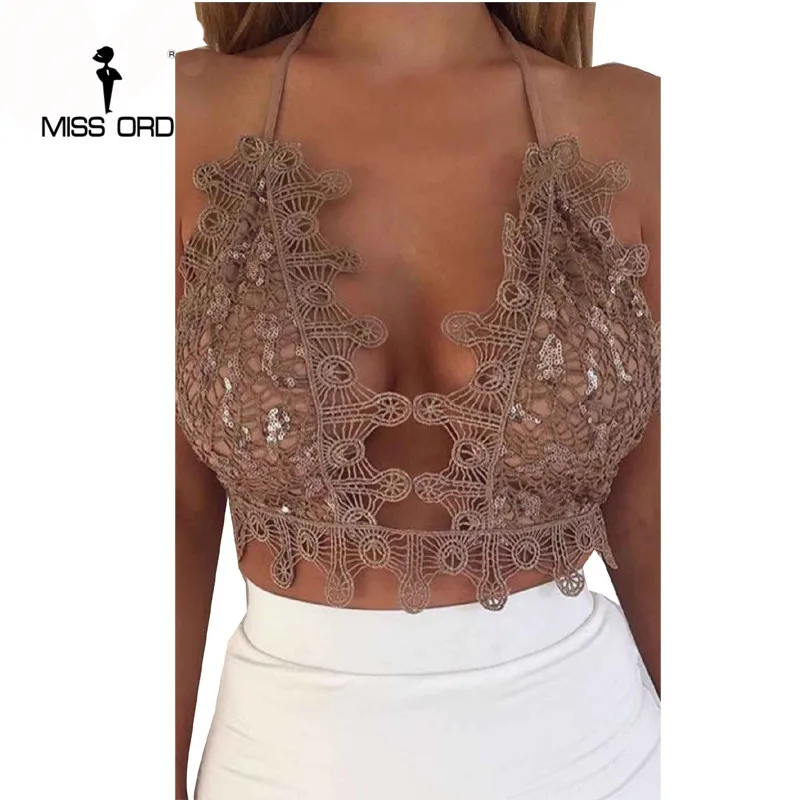 Missord 2021 сексуальный V кружева шить и блесток Светоотражающие Топы FT3599|top sequins|top
