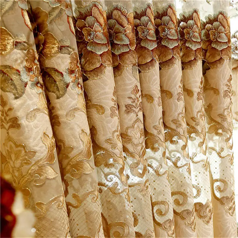 Beige Cloth Curtain Европейские и роскошный, в американском стиле вышивка высокого оттенка шторы для спальни высококлассные жаккардовые шторы для гостиной - Цвет: Beige Cloth Curtain