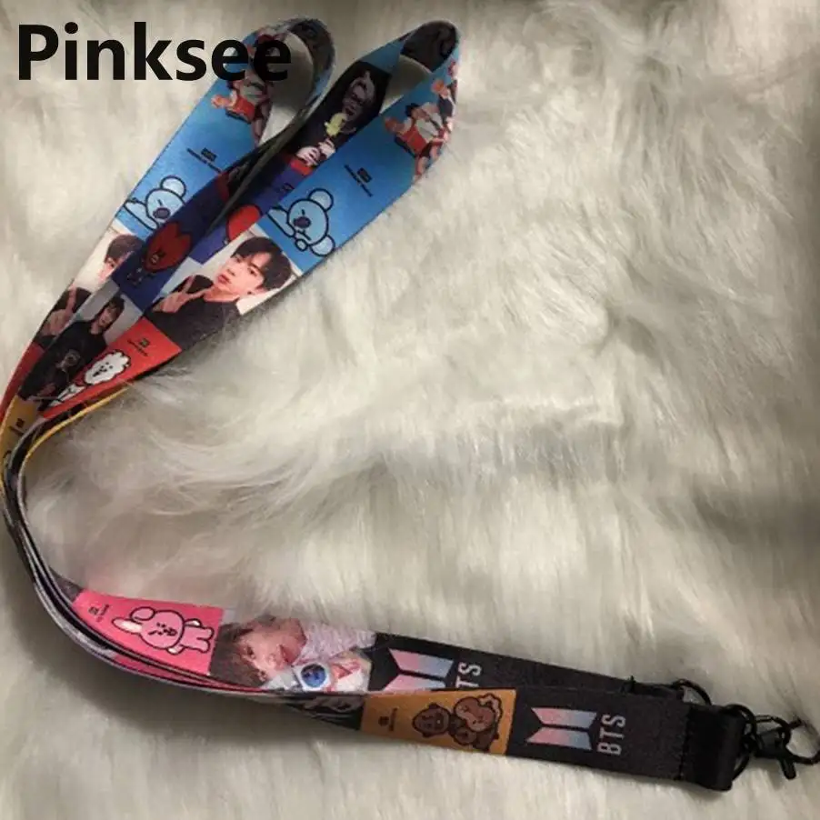 Kpop Черный Розовый Bangtan брелок для мальчиков Lanyard LISA JENNIE Рисунок брелок Брелок для телефона Ремешок Модные вентиляторы ювелирные аксессуары