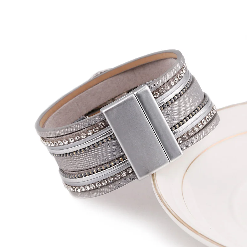 Многослойный кожаный браслет ALLYES женский круглый металлический с шармами и