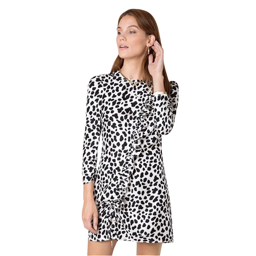HOWMAYLEE черно белое леопардовое мини платье с принтом для женщин плиссированное