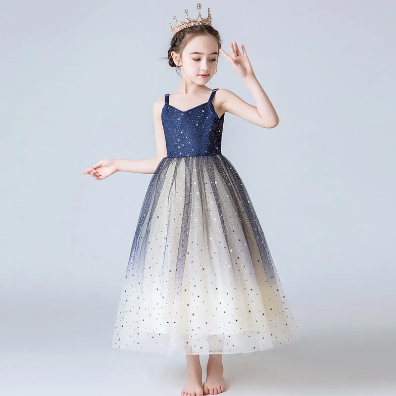 Long dress IYEAL/вечернее платье для девочек; Новые Модные Детские платья для девочек; Детский костюм; элегантное платье принцессы с цветочным узором для девочек на свадьбу - Цвет: Long dress