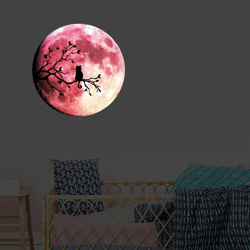 

30*30cm Luminous Moon Wall Sticker Cat Wall Pictures Posters and Prints Wall Art Grow in the dark Ceiling Stickers