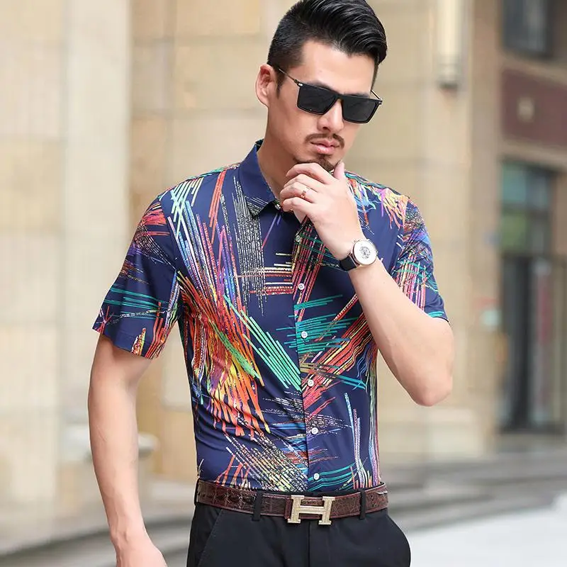 Гавайская рубашка мужская одежда Camisa masculina Блузка белая темно синяя Цветочная