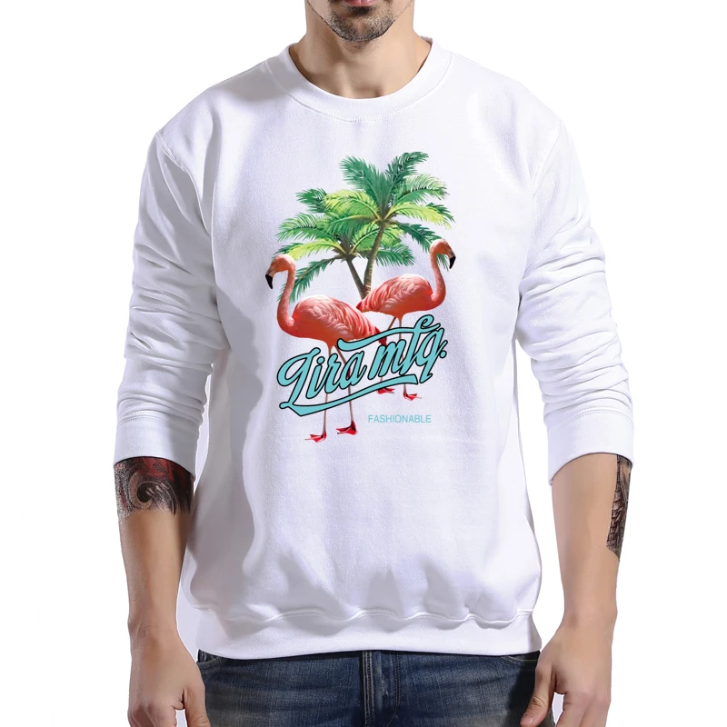 New Brand Fashion Autumn Winter Long Sleeve men Sweatshirt Harajuku Casual Round Neck flamingos Print Pullover for RJ512 | Мужская