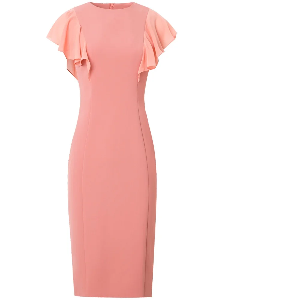 Женское офисное платье с оборками винтажное облегающее для вечерние в стиле