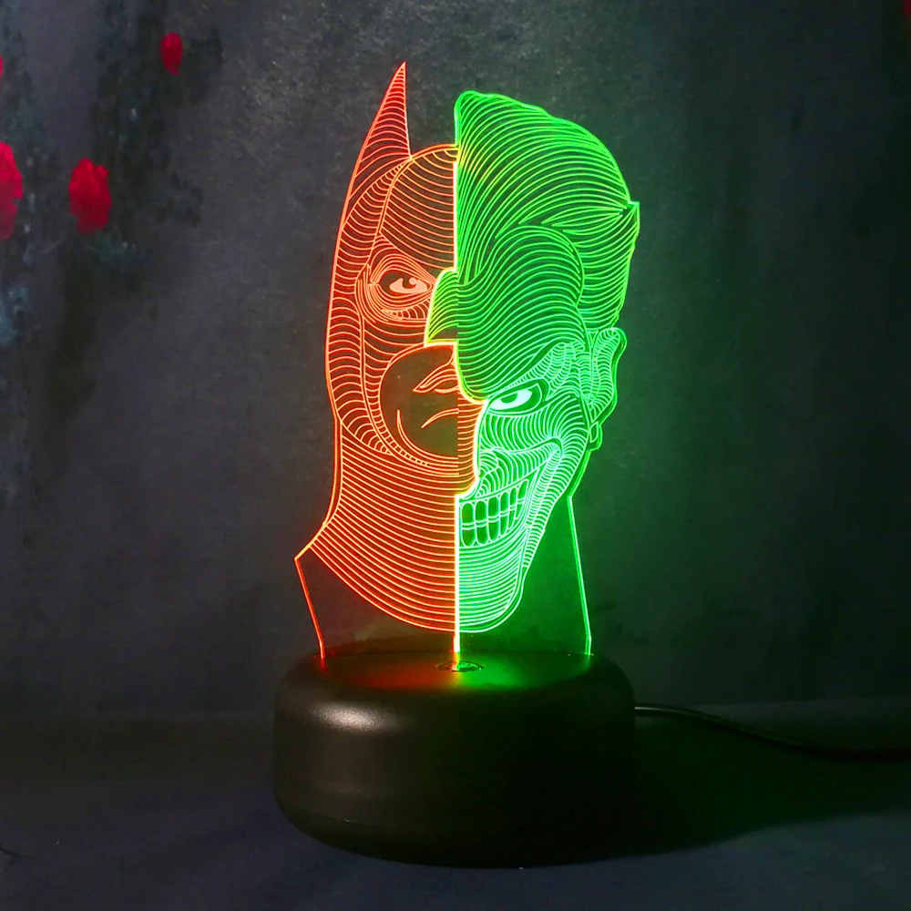2018 HOTMOVIE Бэтмен Фигурка Джокер 3D Led ночник лампа двойной цвет изменение USB LED
