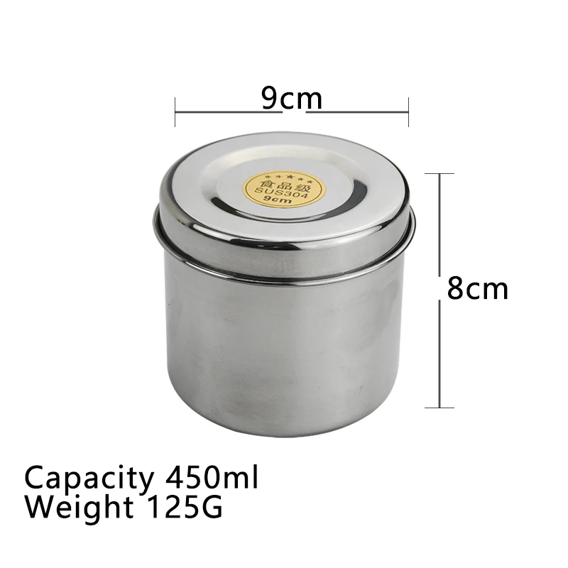 Diameter 9cm 304 банка для образцов еды из нержавеющей стали для дома и кухни бутылки для хранения сахара и чая для детского сада стандартная коробка для образцов пищевых продуктов - Цвет: Diameter 9cm