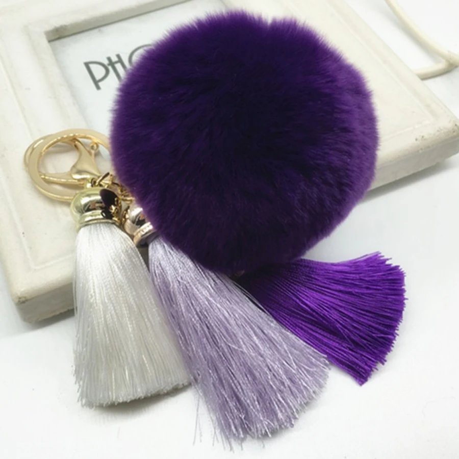 Genuine 8cm Rabbit Fur Ball Plush Key Chain Ring Holder POM Keyring Charm Tassel Pompom Car Bag Keyfobs Pendant Jewelry R206 | Украшения и