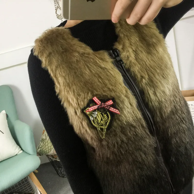 Осень 2017 г. и зимой дамы высокое качество меховой жилет куртка Повседневное