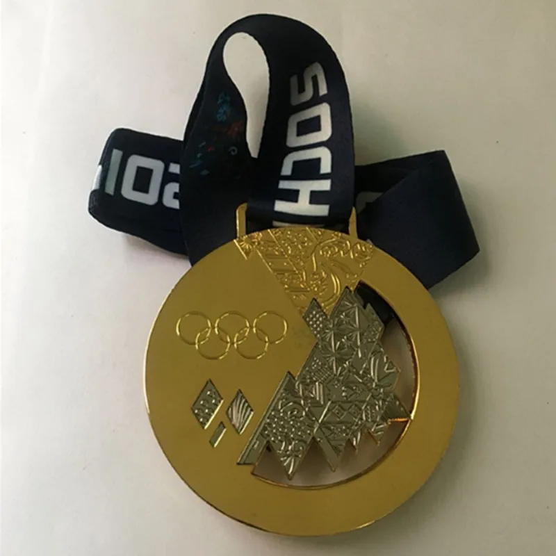 2014 sochi gold 1 шт. золотые медали для спорта, призы, различные годы, позолоченная эмблема с лентами, медаль - Цвет: 2014 sochi gold