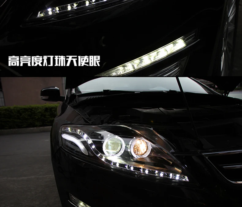 Автомобильный Стильный чехол на голову для Ford Mondeo 2007-2012, фары, светодиодный фонарь, DRL, опция, ангельские глазки, биксеноновые линзы ближнего света