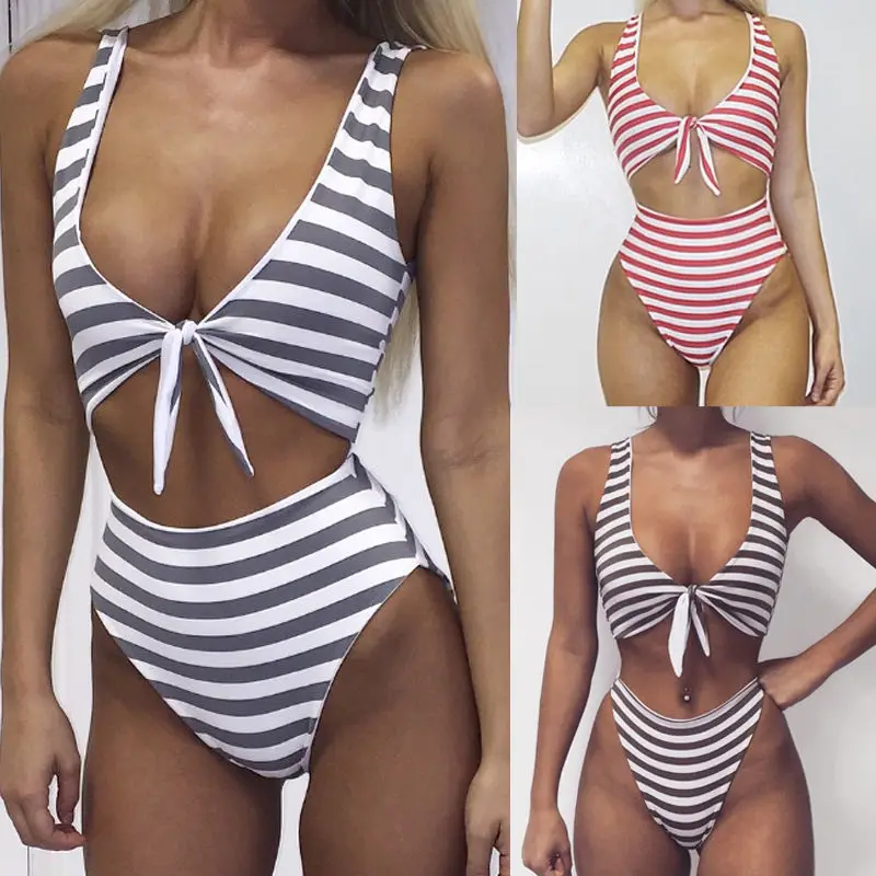 Купальник женский полосатый с завышенной талией и чашками пуш ап|biquini high waist|biquini