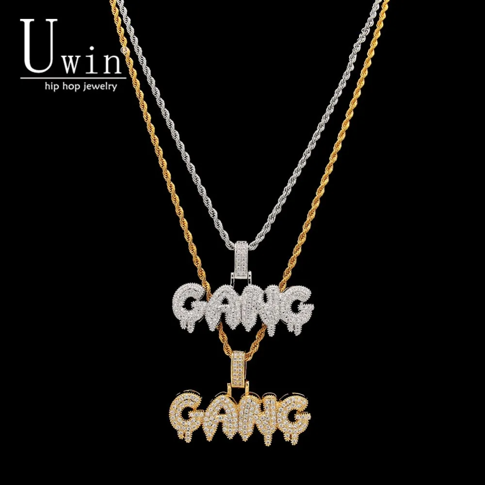 Кулон UWIN GANG в виде букв пузырей сверкающее ожерелье стиле хип хоп с микро