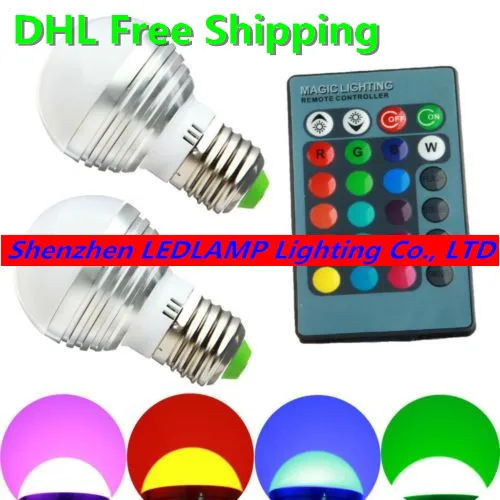 

RGB LED Spot Bulb Light 3W E27 B22 MR16 E14 GU10 Color Changeable LED Lighting Lamp with remote 85-265V 500pcs/lot DHL Free!!!