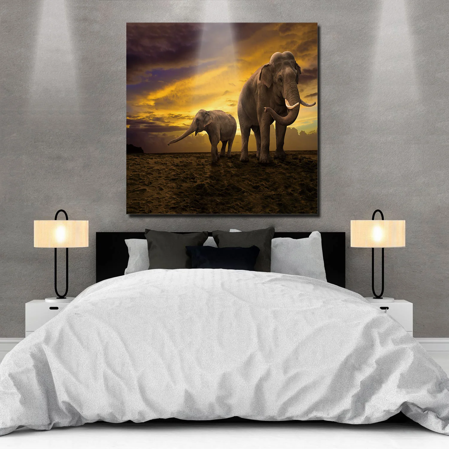 ArtStore Africa Indian Elephant Oil Painting Birthday Party Wood Frame Navy Blue Stretched Halloween Paintings Geometric Wall Ar | Дом и сад