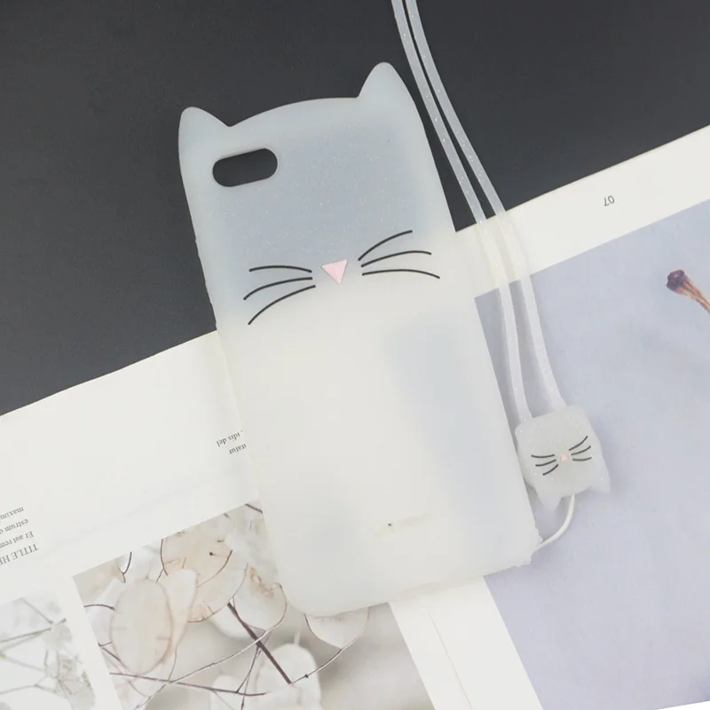 HuxuClear With Rope Милый силиконовый чехол с 3D рисунком для Xiaomi Redmi 6A, чехол s, Япония, блестящая борода, кошка, кошечка с милыми ушками, чехол для телефона 6 Pro Redmi6 6Pro - Цвет: HuxuClear With Rope
