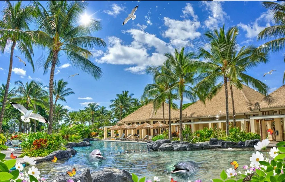 Современные 3d фото обои на заказ стереоскопический пляж Санья голубое море небо