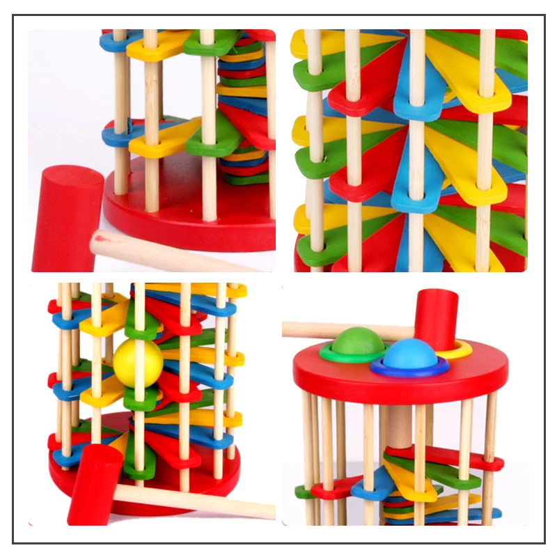Wooden Toys Batting Ladder Hand Knock The Ball Montessori Mathematics Early Educational Colorful For Children Kids Baby | Игрушки и