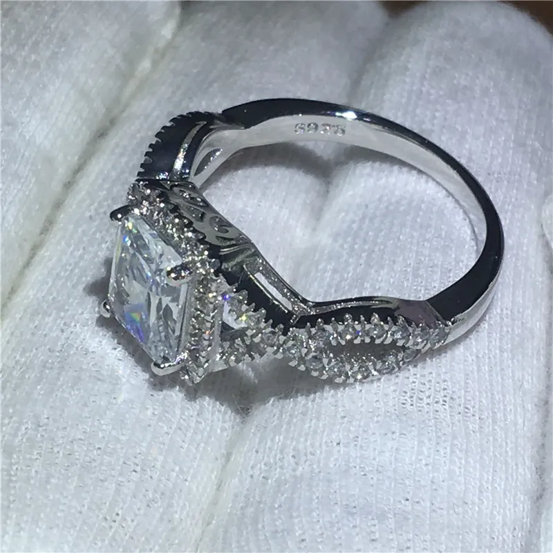 Ручной работы 925 Серебряное кольцо Принцесса cut 3ct AAAAA Циркон cz обручальное кольца