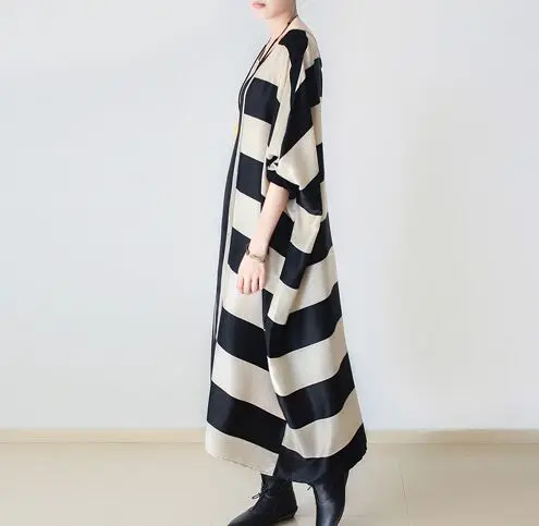 Новинка осени 2016 женское Полосатое платье свободного размера плюс длинное с