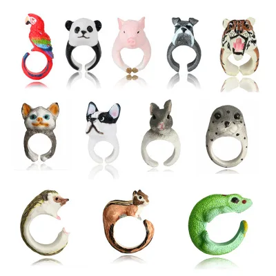 3D симпатичное кольцо животное кошки собаки тигра зайца панды Мультяшные кольца
