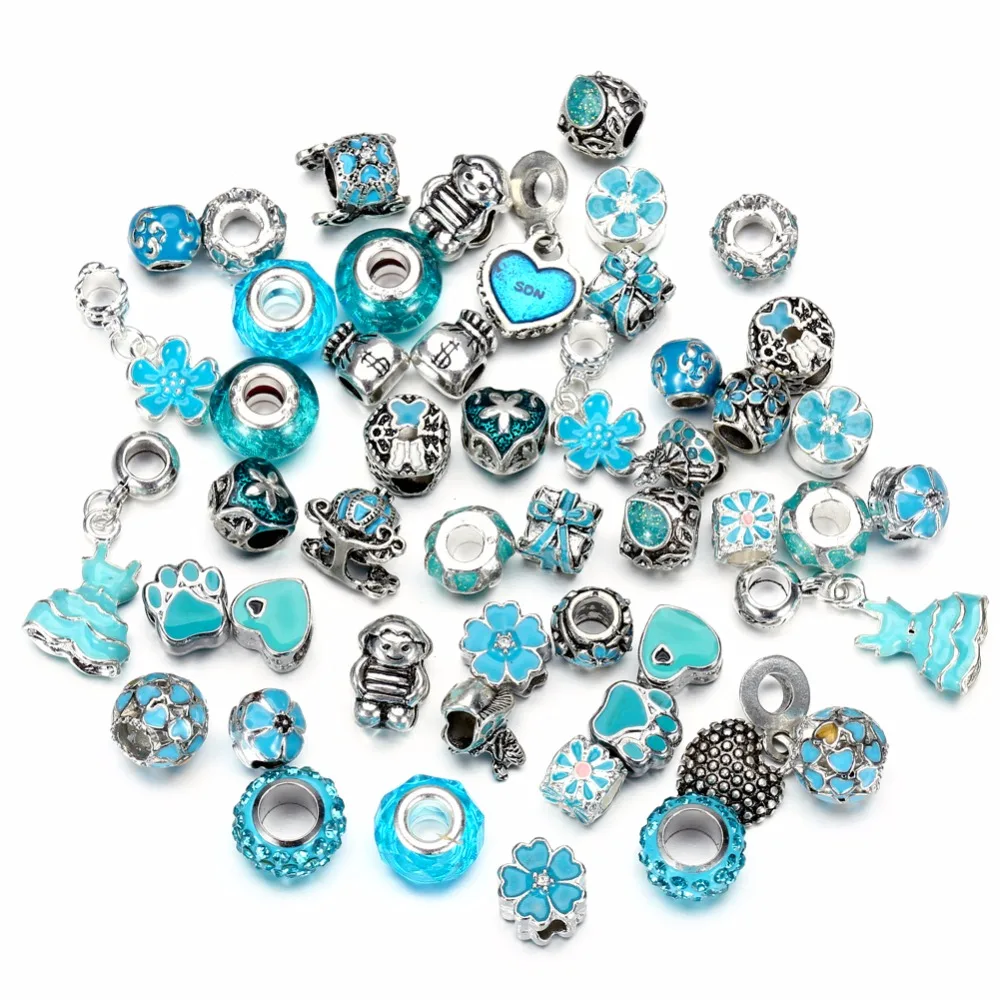 8 Colors Assorted Silver Tone Charms Rhinestones Bead Murano Glass Beads and Spacers Pack of 50 | Украшения и аксессуары