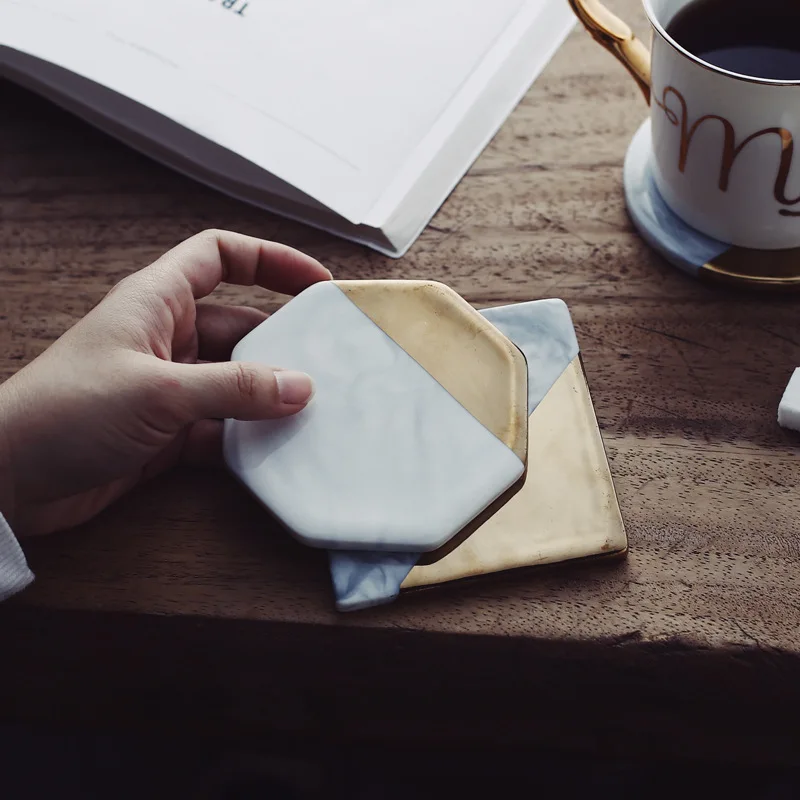 

Gold Marble Coasters Ceramic Coaster Tea Cup Pad Round Table Mat Coaster Coffee Tea Cup Place Mats 1pc