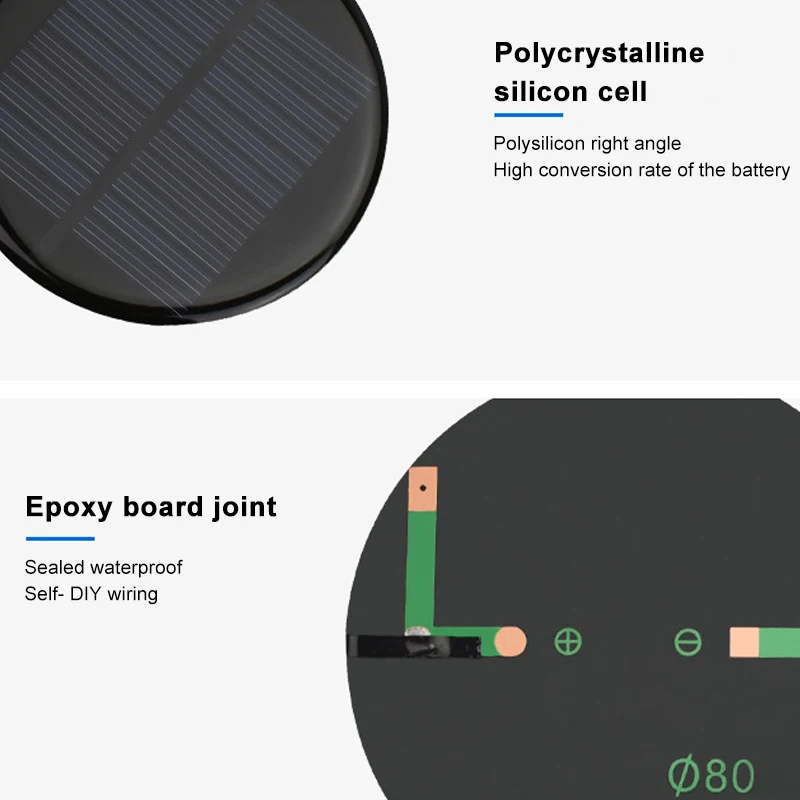 DIY Solar Panel 6V 2W 0.35A 80MM Circle Round Polycrystalline Silicon Power Epoxy Board Cell Module Mini | Электроника