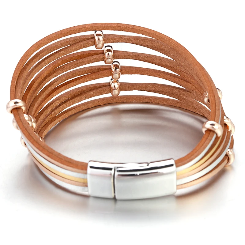 Женские кожаные браслеты ALLYES богемные Многослойные широкие с металлическими