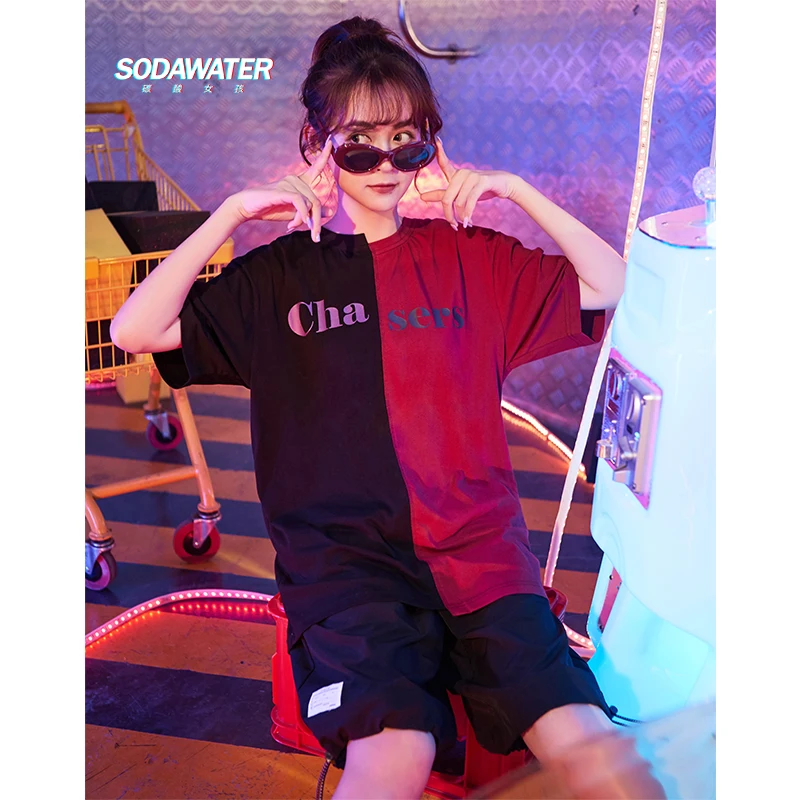 Женская уличная футболка SODAWATER хлопковая Футболка составного кроя с короткими