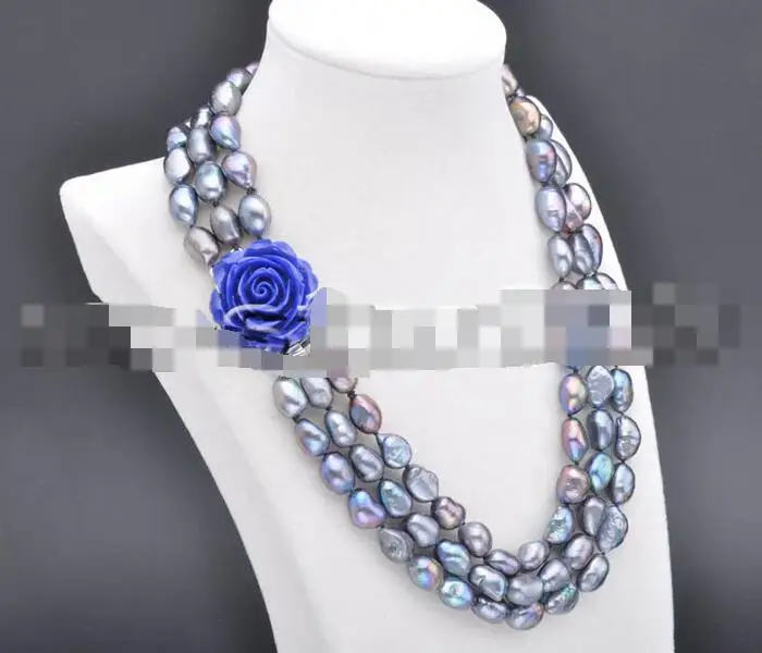 Hot selling free shipping******* 3row 20&quot 14mm Peacock-Black Baroque Freshwater Cultured Pearl Necklace | Украшения и