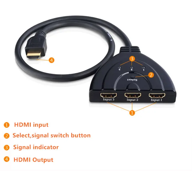 3 Порты и разъёмы совместимому с HDMI переключатель в 1 из 1080P Адаптер Hub Splitter Wandler