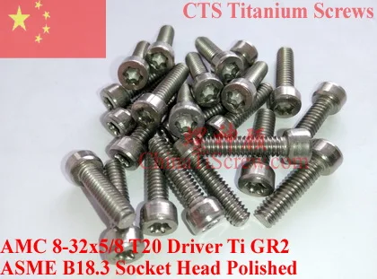 

Titanium screws 8-32X5/8 Torx T20 Driver Socket Cap Head Ti GR2 Polished 50 pcs