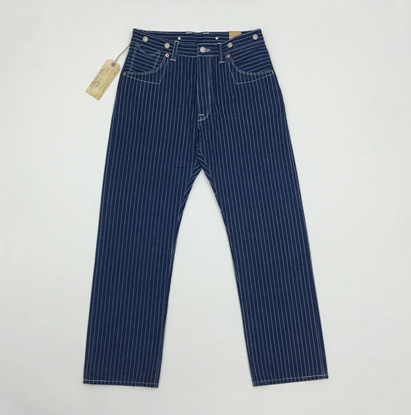 

BOB DONG Vintage 20s Indigo Wabash Stripes Work Pants Selvage Denim Trousers Workwear