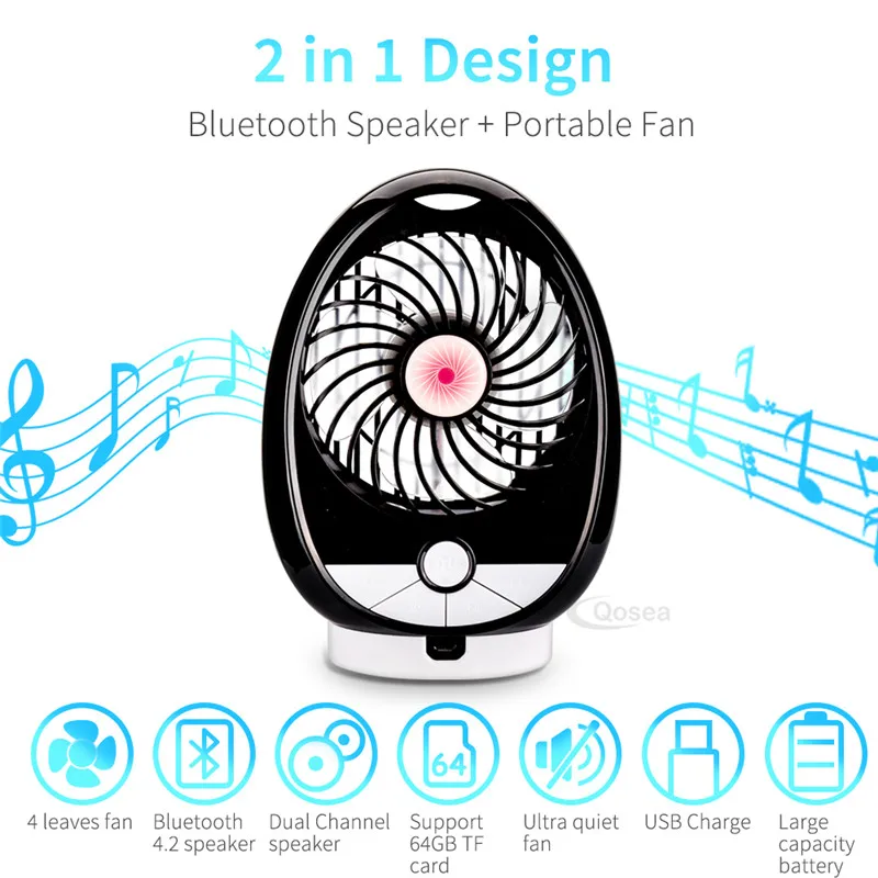 Qosea Мини Bluetooth динамик вентилятор портативный ручной Перезаряжаемый DC 5V