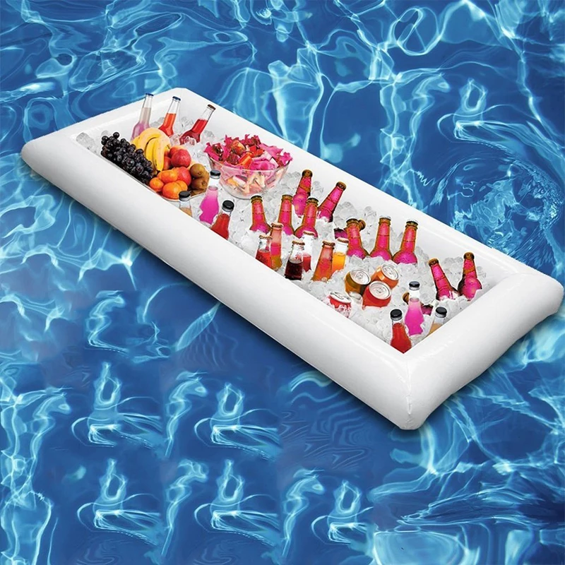 

134x64cm Inflatable Beer Cooler Table Pool Float Salad Bar Tray Summer Water Party Air Mattress Ice Bucket Serving