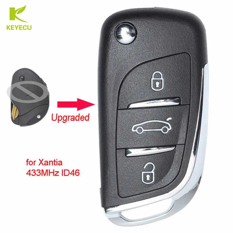 Обновленный флип накопитель KEYECU с двумя кнопками 434 МГц ID46 для Peugeot Xantia