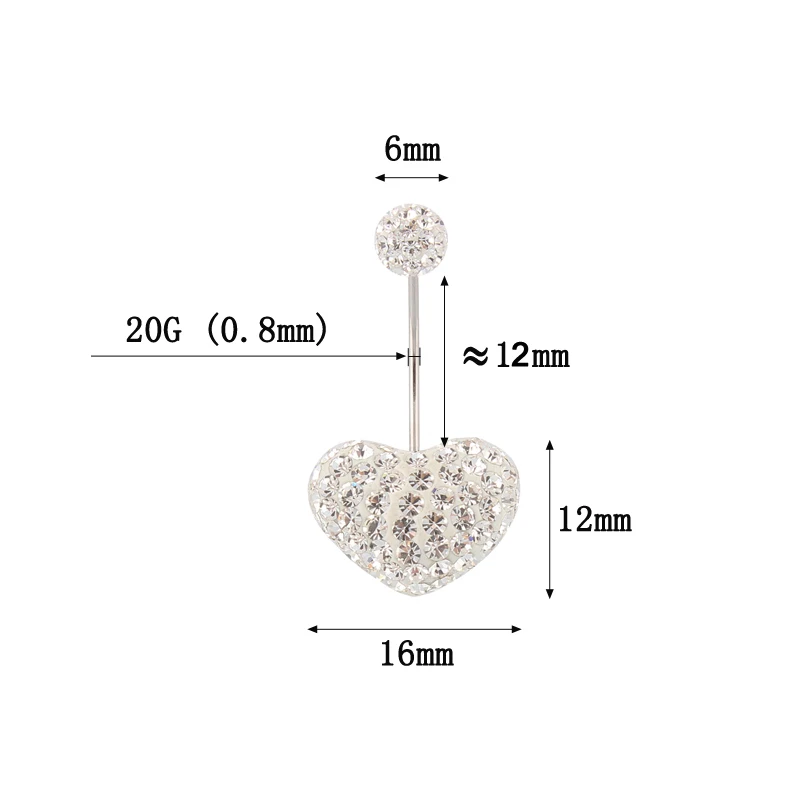 Belly button rings fashion jewelry clear heart girl body piercing navel bar Wholesale 20G Surgical Steel | Украшения и аксессуары