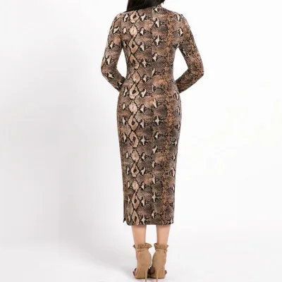 Платье женское длинное с длинным рукавом и принтом змеи 2019 | Женская одежда