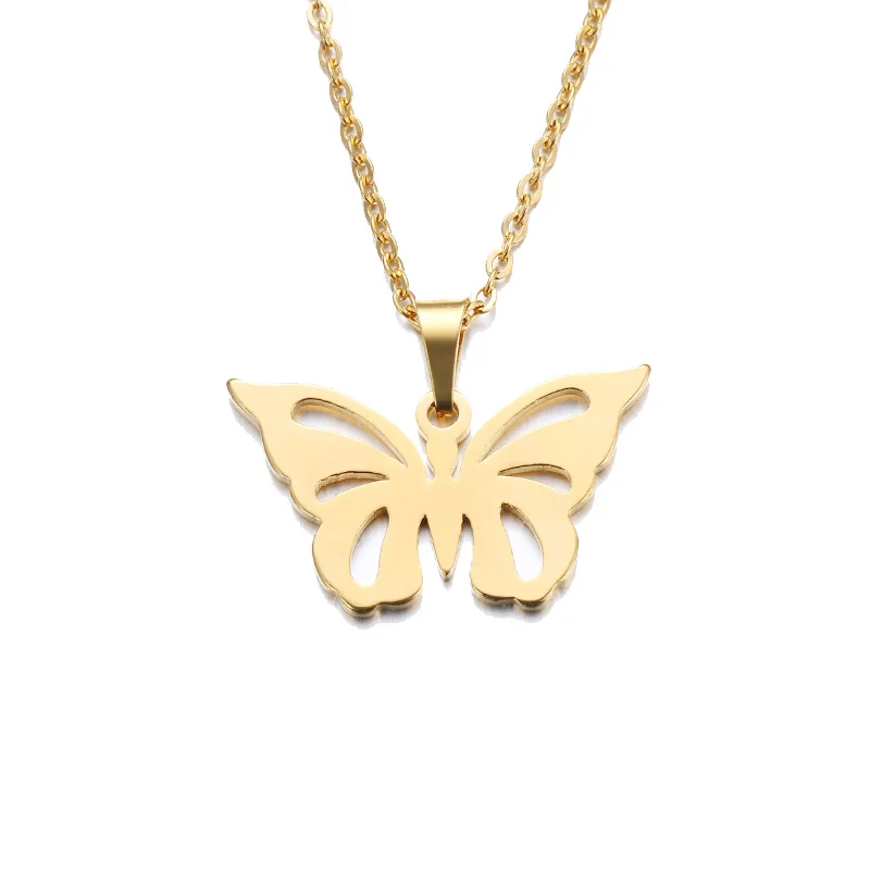 Gold-color DOTIFI, ожерелье из нержавеющей стали для женщин, мужчин, влюбленных, полое, с бабочкой золотистого и серебристого цвета, ожерелье с кулоном, ювелирные изделия для помолвки - Metal Color: Gold-color