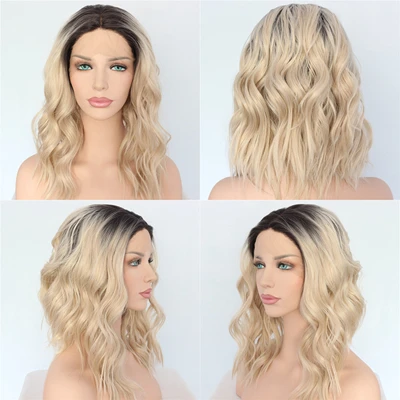 Lvcheryl новые темные корни Омбре коричневые волосы ручная вязка короткие волнистые термостойкие Glueless синтетические парики на кружеве для женщин - Цвет: Естественный цвет