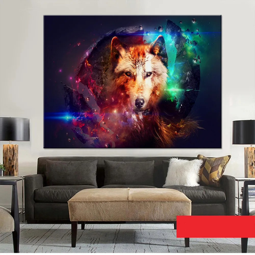 

Canvas Pictures Home Decor Wall Art Framework 1 Piece/Pcs Colorful Wolf Paintings Living Room HD Prints Abstract Animal Posters