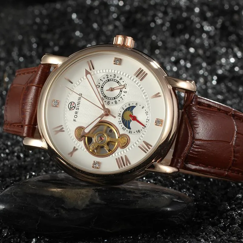Часы наручные Forsining Saat Мужские механические брендовые автоматические с кожаным