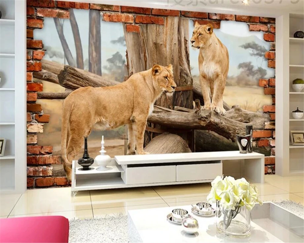 Пользовательские обои beibehang 3d фотообои стерео космос животные Лев наклейка на