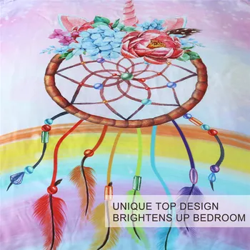 BlessLiving Pink Horn Bedding Unicorn Rainbow Bedspread Watercolor Peony Bed Cover Set Dreamcatcher Home Textile Kids Girls Gift 3