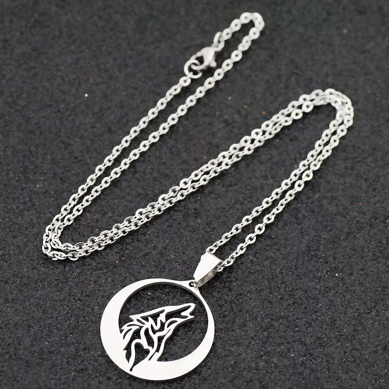 DICAYLUN, ожерелье из нержавеющей стали с воющим волком, Мужская цепочка, ювелирное изделие, подвеска в виде животного, Тотем волка и полная луна, полый кулон, Шарм