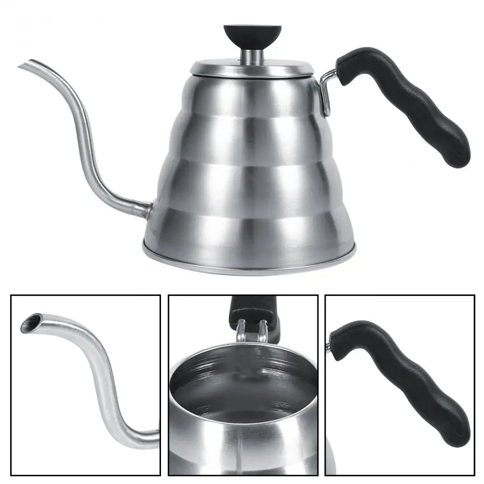 

1L Gooseneck Tea Pot Manual Coffee Drip Maker 304 Stainless Steel Infusion Whistling Kettle Coffee Maker Accessories