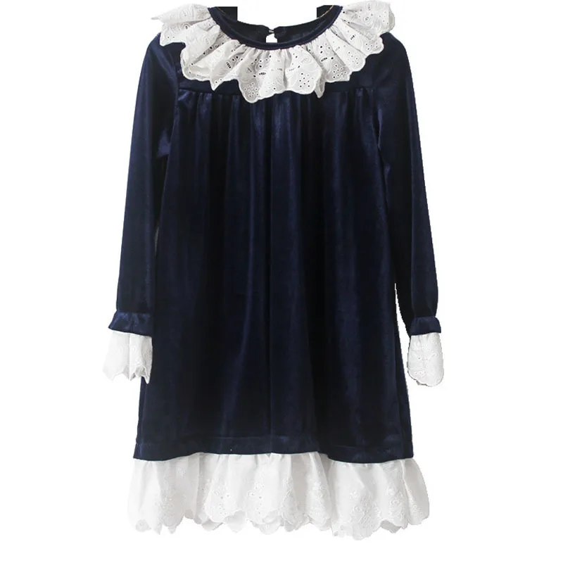 Christmas velvet teenage winter 2019 girls dresses fleece dress for girl lace patchwok long sleeve princess autumn baby | Детская одежда