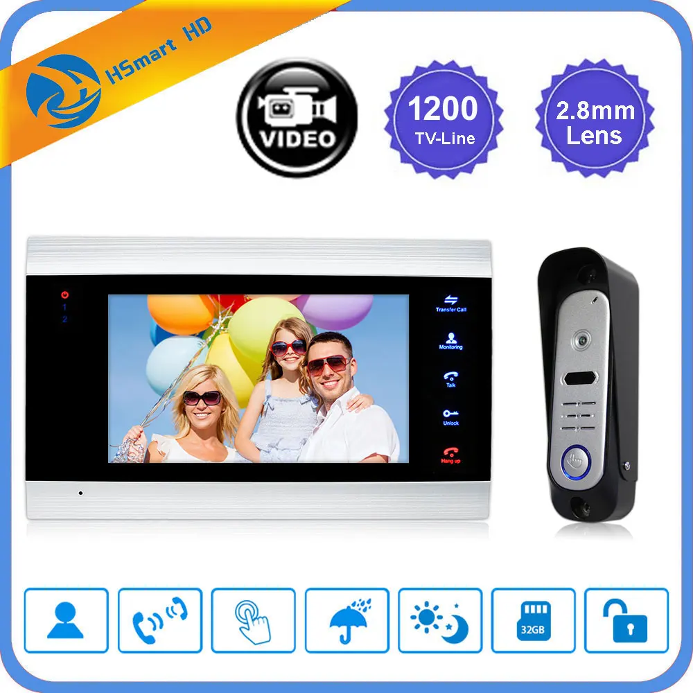 HD-EM706-R06S " ЖК-видео домофон дверной звонок Домофон 1200TVL Высокое разрешение разблокировка видео Запись дверной звонок комплект домашней безопасности - Цвет: HD-EM706-R06S